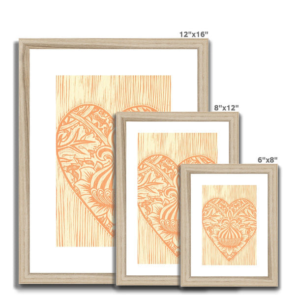 Peach Fleur de Lis Heart Framed & Mounted Print