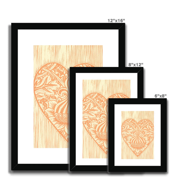 Peach Fleur de Lis Heart Framed & Mounted Print