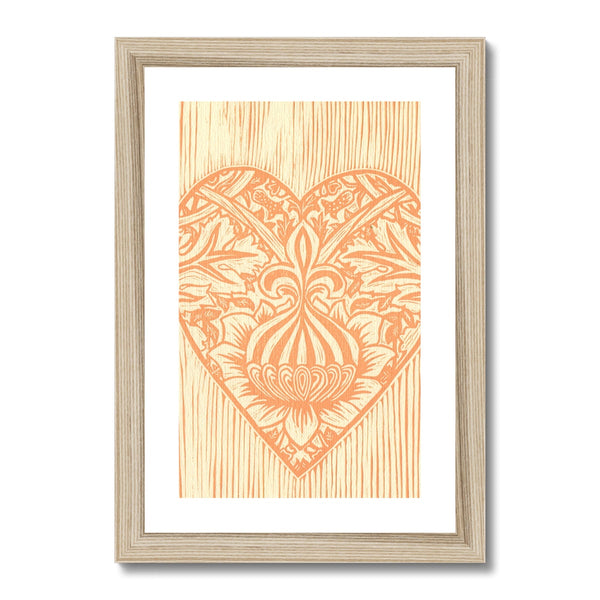 Peach Fleur de Lis Heart Framed & Mounted Print