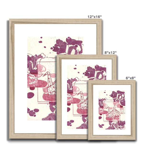 Pink and Purple Paper Crane Framed & Mounted Print