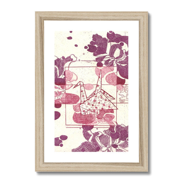 Pink and Purple Paper Crane Framed & Mounted Print