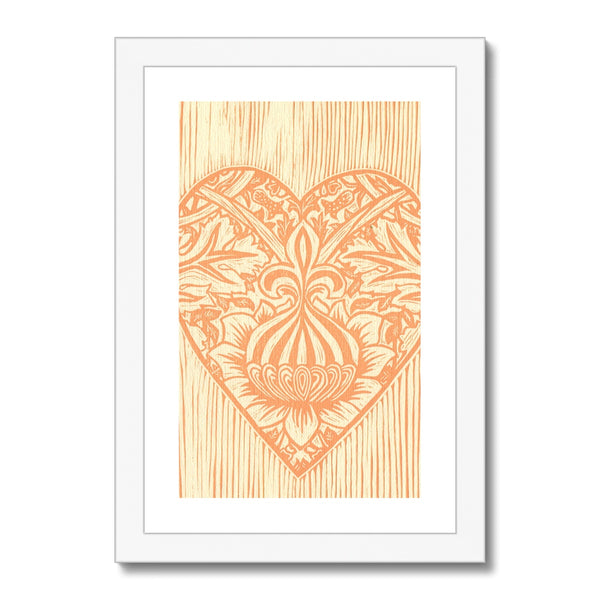 Peach Fleur de Lis Heart Framed & Mounted Print