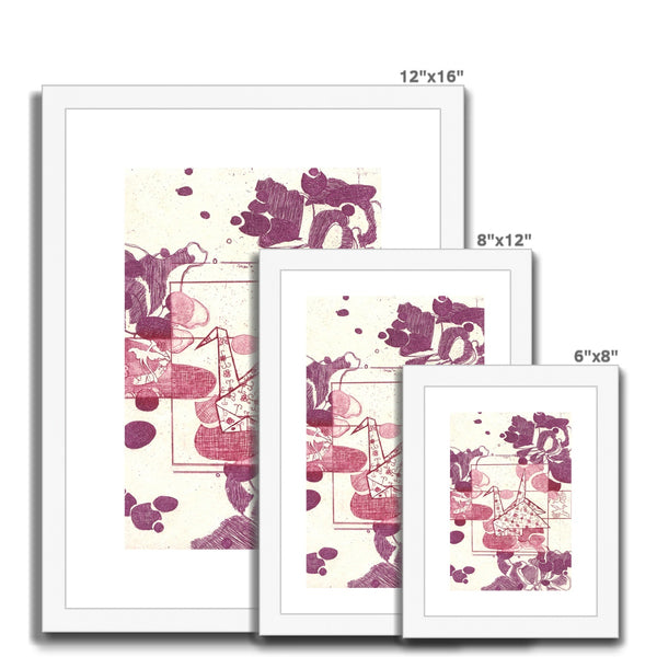 Pink and Purple Paper Crane Framed & Mounted Print
