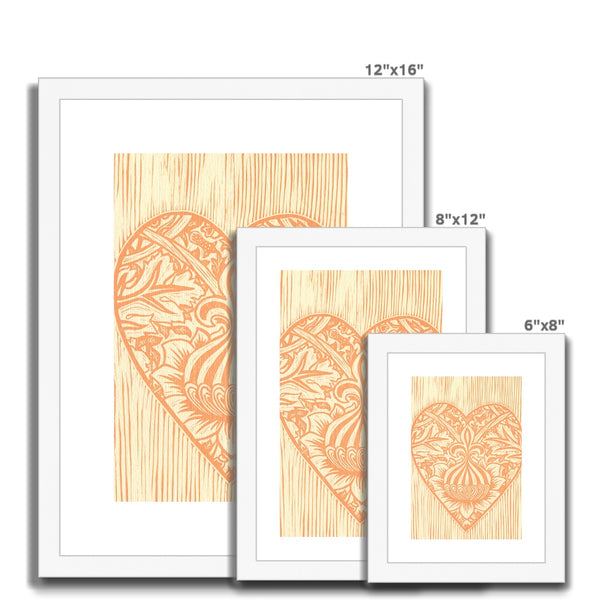 Peach Fleur de Lis Heart Framed & Mounted Print